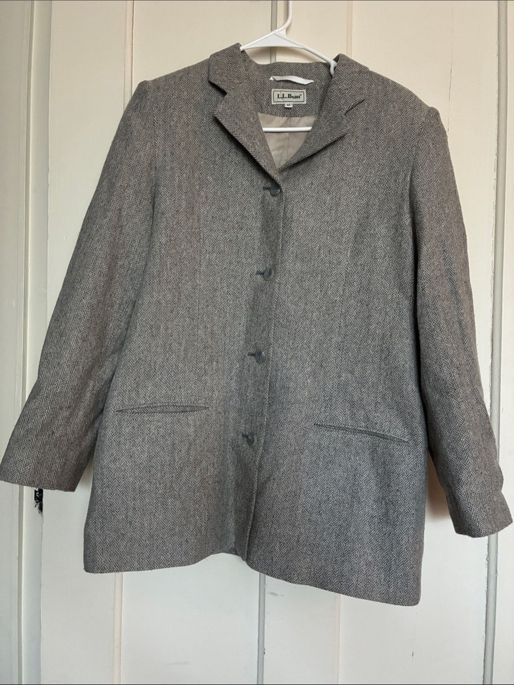 L.L. Bean Gray Herringbone Wool-Blend Blazer